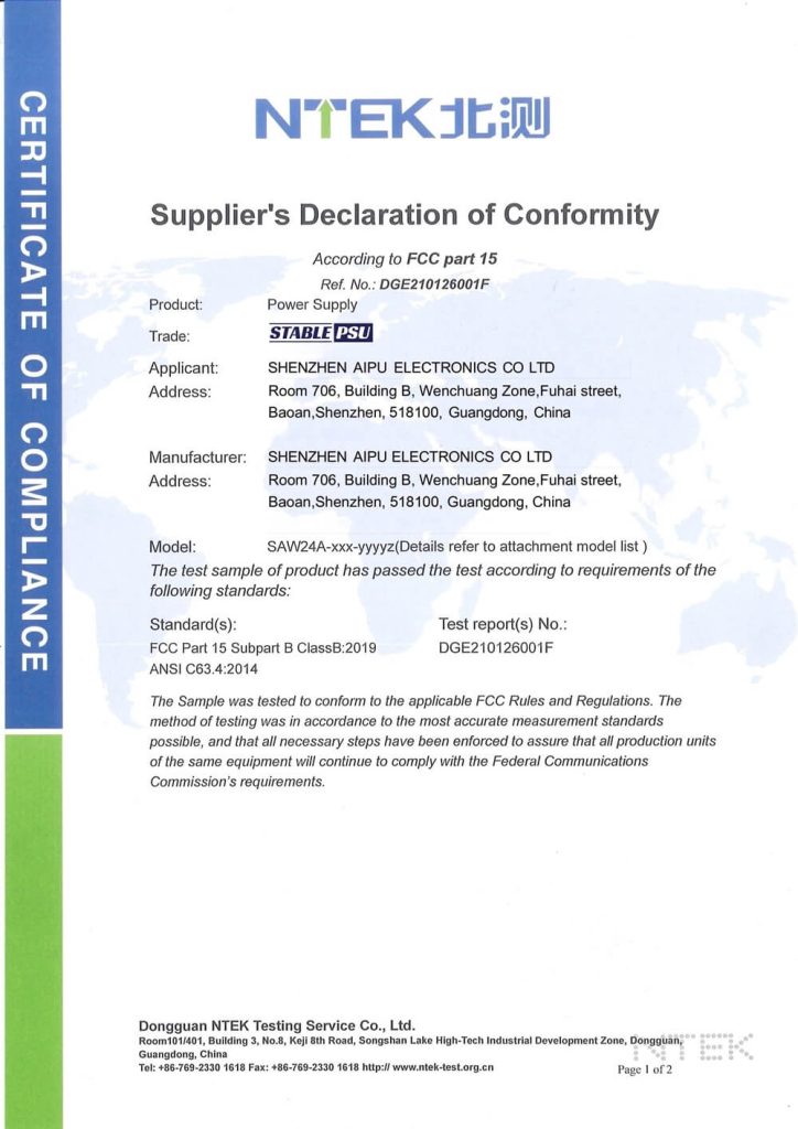 SAW24A series FCC certificate 0001